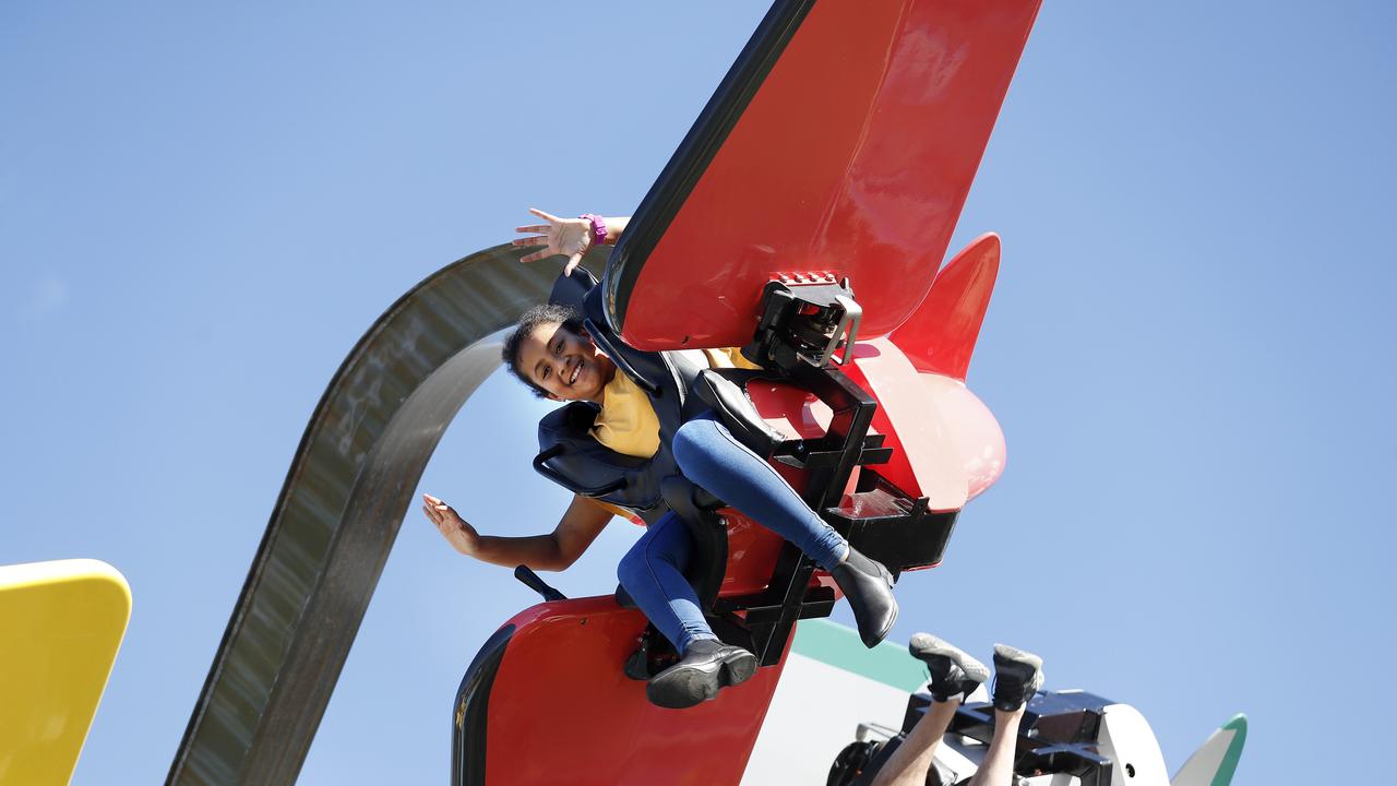 Isabella Soakai, 9, having fun at Dreamworld. The Gold Coast theme parks are No 1. on Aussie kids’ travel bucket list. Picture: Josh Woning