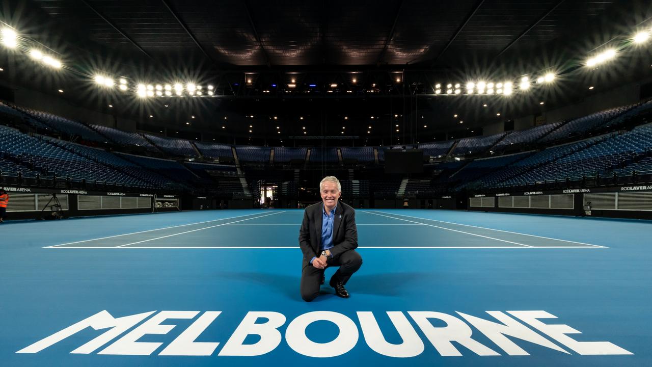 Rod Laver Arena has been resurfaced. Craig Tiley is on the centre court.