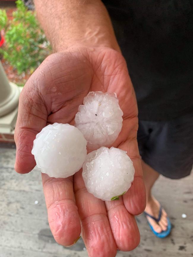 Examples of the hail that fell in Glen Iris.