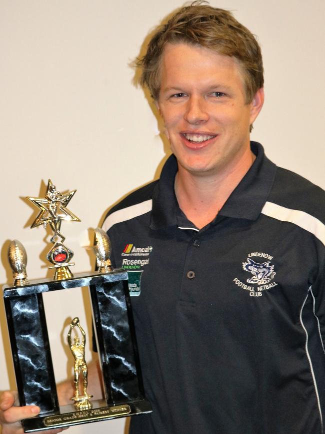 East Gippsland: Luke Dyer from Lindenow Football Club won the Stewart Wren Medal for 2016. He also won in 2009 and 2010, and has spent the past five years playing with Bairnsdale in the Gippsland League. Picture: Supplied