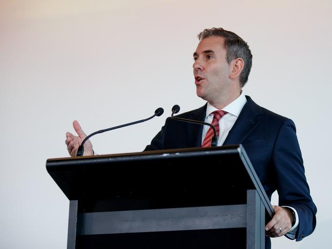 SYDNEY, AUSTRALIA - NewsWire Photos APRIL 10, 2024: Treasurer Jim Chalmers delivering the annual Bannerman Competition Lecture at the MCA. Picture: NCA NewsWire / Nikki Short