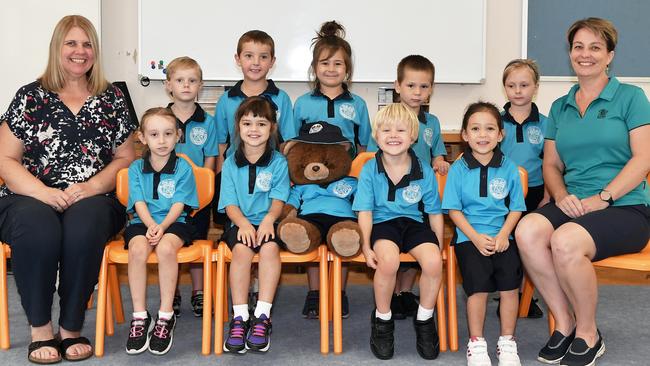 MY FIRST YEAR: Gympie Central Preps. Gympie. Picture: Patrick Woods.Front Row, L-R. Elsie Brady, Mila Connor, Hugo Barnes, Kathleen Smith.Back Row, L-R:Dasharn Milner, Hunter Lohse, Piper Johnson, Jordan Swan, Ebony Tebbit.Teachers: Jo Roberts and Jane Mills Teacher Aide.
