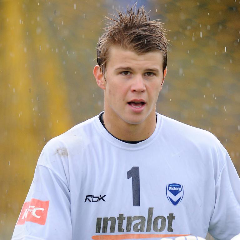 Mitchell Langerak (pictured at a 2009 Olympic Park training session) has returned to Melbourne Victory, where he signed his first professional contract in 2007. Picture: George Salpigtidis