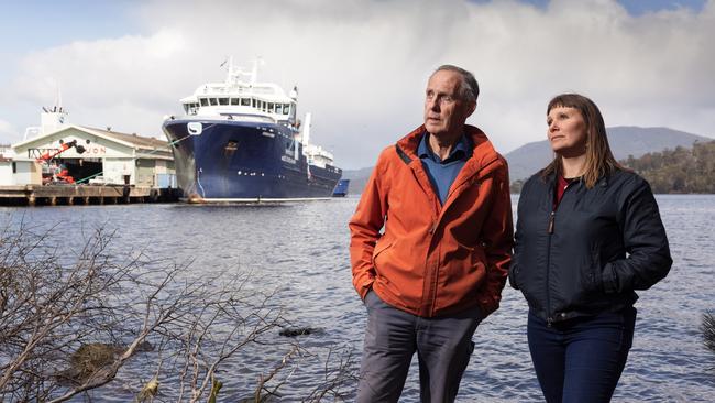 Bob Brown with BBF Fish farms and Marine Campaigner Bec Howarth. Photo- Peter Mathew