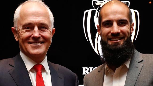 Prime Minister Malcolm Turnbull with Richmond’s Bachar Houli. Picture: Getty Images