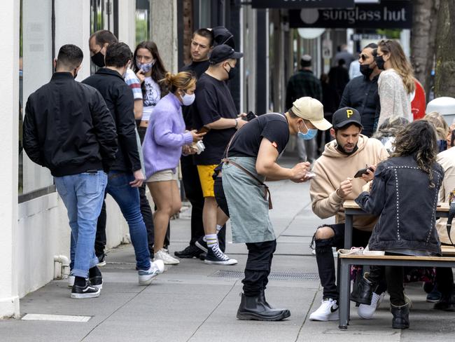 Crowds flocked to popular spots including Chapel St in South Yarra during Melbourne's first weekend out of Covid lockdown. Picture: NCA NewsWire / David Geraghty