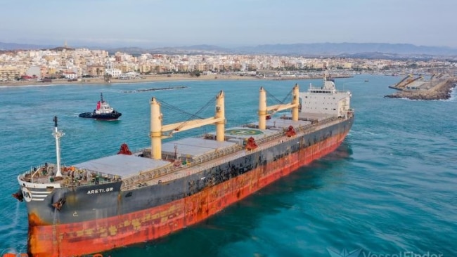 It is suspected the diver was retrieving packages of cocaine from the bottom of the ocean floor or the hull of a bulk carrier docked nearby named Areti. Picture: vesselfinder.com