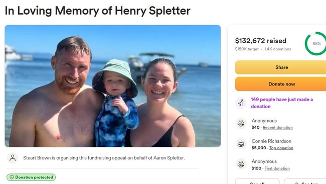 The Henry Spletter crowd-funding appeal has raised $132,672 in six days. Picture: Supplied