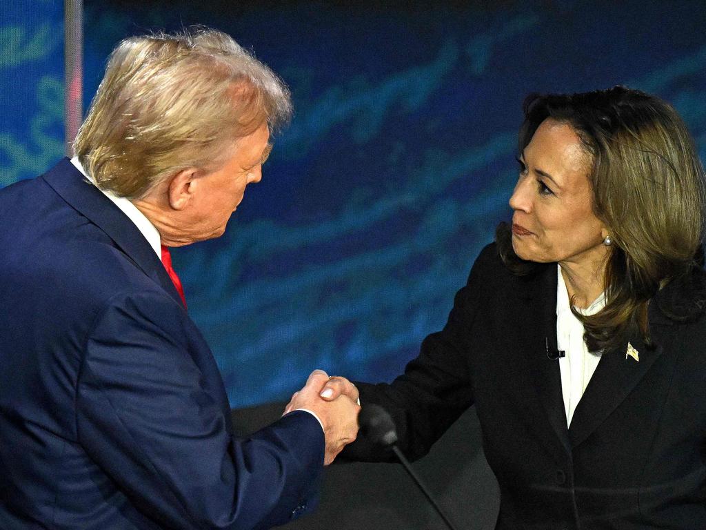 US Vice President and Democratic presidential candidate Kamala Harris with former US President and Republican presidential candidate Donald Trump during the presidential debate. Picture: SAUL LOEB / AFP