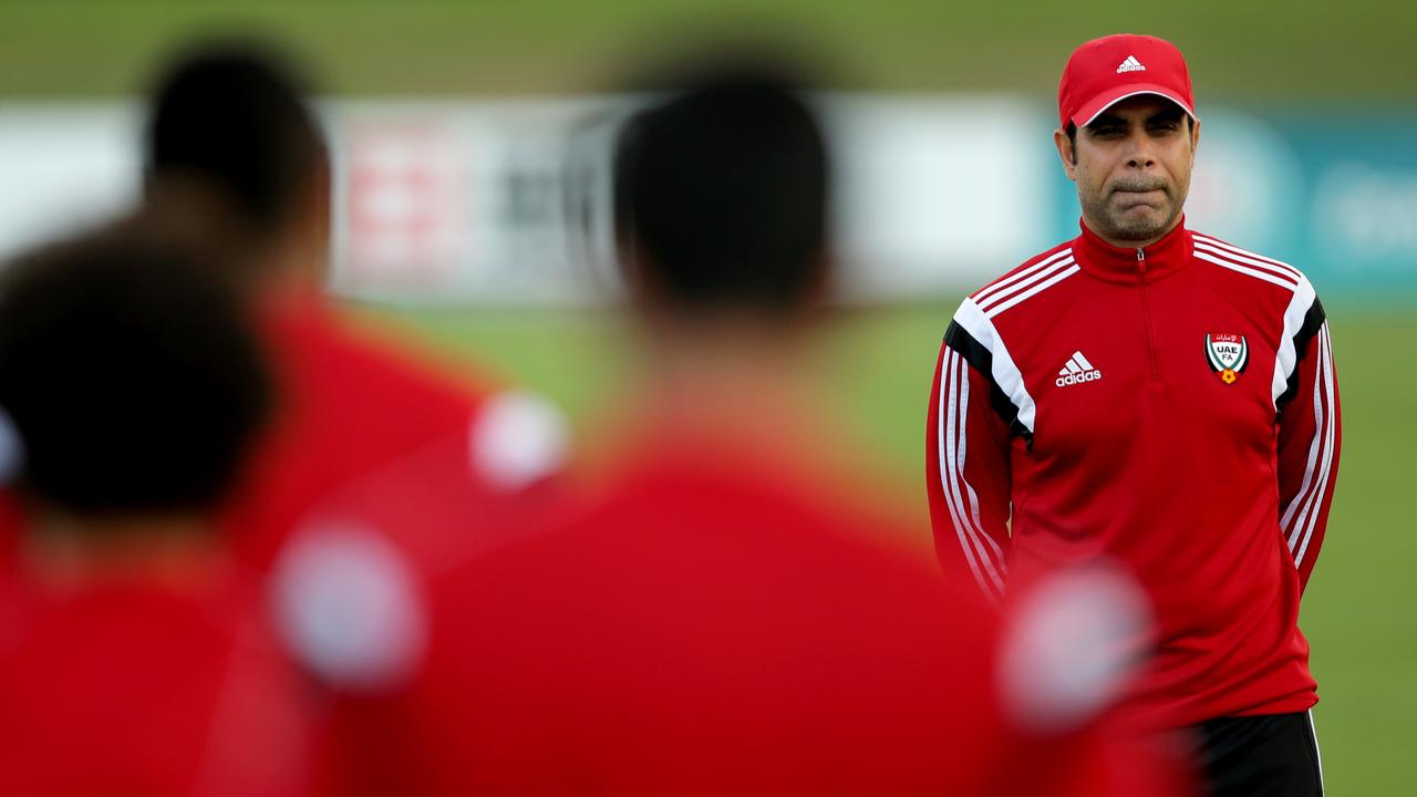 UAE coach Mahdi Ali watches on during UAE's training session at No. 2 Sports Ground,Newcastle .Picture Gregg Porteous