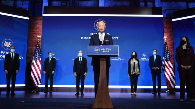 Mr Biden during a cabinet announcement event in Wilmington, Delaware. Picture: AFP