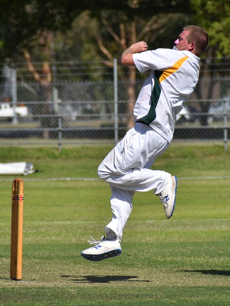 Nathan Blanch bowling for GDSC Easts/Westlawn Crown Hotel versus South Services in the GDSC Premier League round three match at McKittrick Park on Saturday, 21st November, 2020.