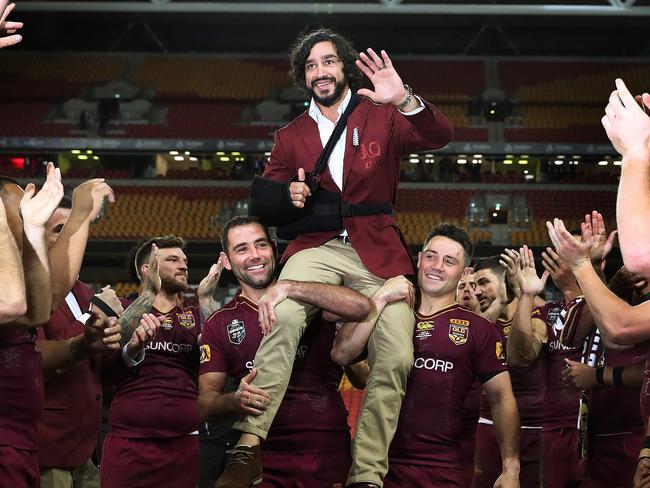 Johnathan Thurston is chaired off after the 2017 series. Picture: Brett Costello