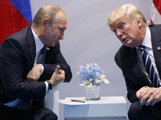 U.S. President Donald Trump meets with Russian President Vladimir Putin at the G20 Summit in Hamburg. Picture: AP