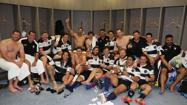 The Barbarians celebrate their victory over Samoa at the Olympic Stadium.