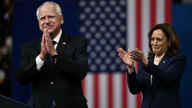 US Vice President and 2024 Democratic presidential candidate Kamala Harris and her running mate Minnesota Gorvernor Tim Walz.