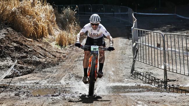 The UCI Masters Mountain Bike World Championships has begun at Smithfield Mountain Bike Park, with competitors over 35 years competing on the rainforest trails for the title of World Champion. Two time World Champion in the over 40 year men's category, Patxi Cia, from Spain, completes a practice session at Smithfield Mountain Bike Park. Picture: Brendan Radke