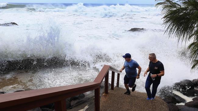 Cyclone Alfred whips up big surf and high tides at Snapper Rocks. Picture: Adam Head