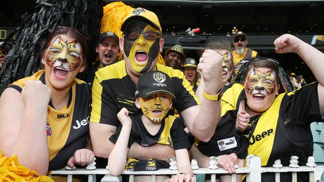 Members of the Richmond cheer squad at the MCG. Picture: Michael Klein