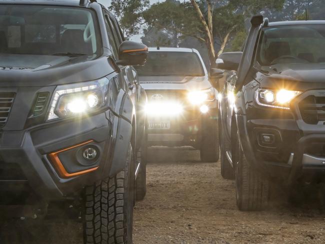 Tough utes compared: Nissan Navara Warrior v Ford Ranger Wiltrak X v Toyota HiLux Rugged X. Photos: Mark Bean.