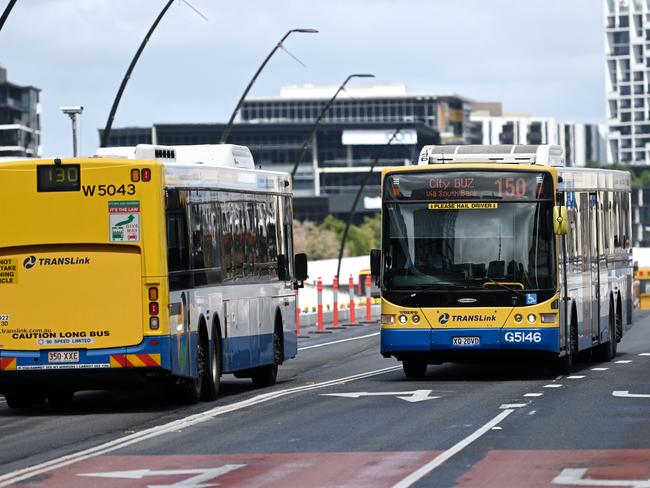 BRISBANE, AUSTRALIA - NewsWire Photos - OCTOBER 4, 2023. Brisbane City Council busses in central Brisbane, October 4, 2023. Hundreds of bus drivers in Queensland will refuse to get behind the wheel during a 24-hour strike over pay and driver shortages.Picture: Dan Peled / NCA NewsWire