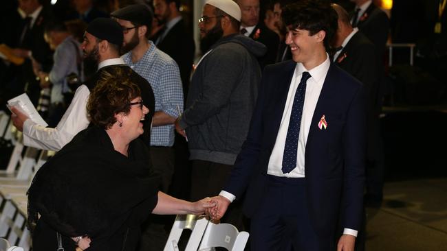 Hostage survivors Louisa Hope and Jarrod Morton-Hoffman after the ceremony at Martin Place, Sydney. Picture: Jonathan Ng