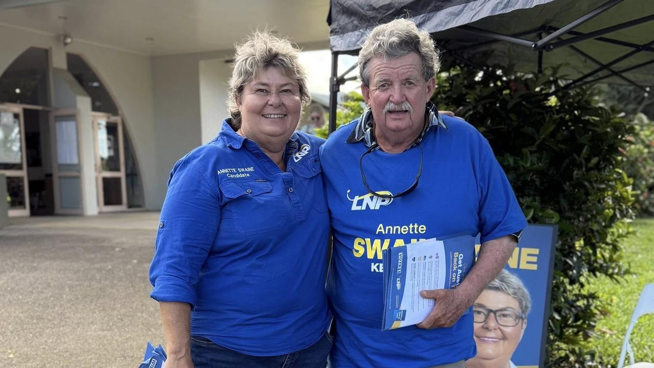 LNP Kennedy candidate Annette Swaine pictured at the Edmonton polling booth on Tuesday, April 22 with LNP member, Colin Ford. Picture: Facebook