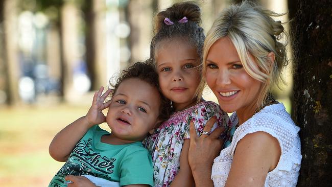 Melissa Tkautz with her children kids Ayla and Cuba.