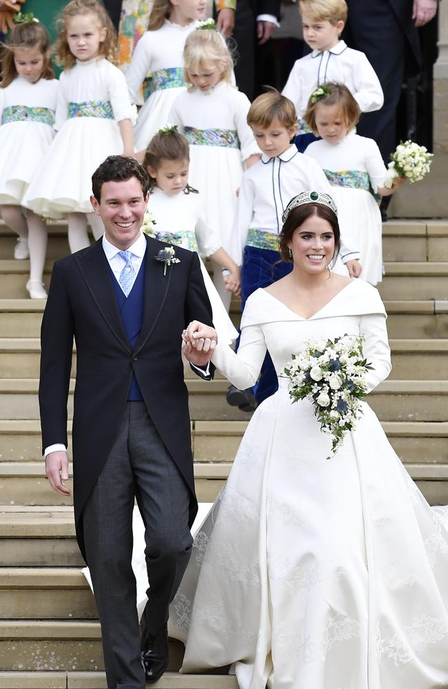 Her Royal Highness Princess Eugenie and Mr Jack Brooksbank after their wedding at St George's Chapel in Windsor Castle on October 12, 2018. Picture: Getty Images