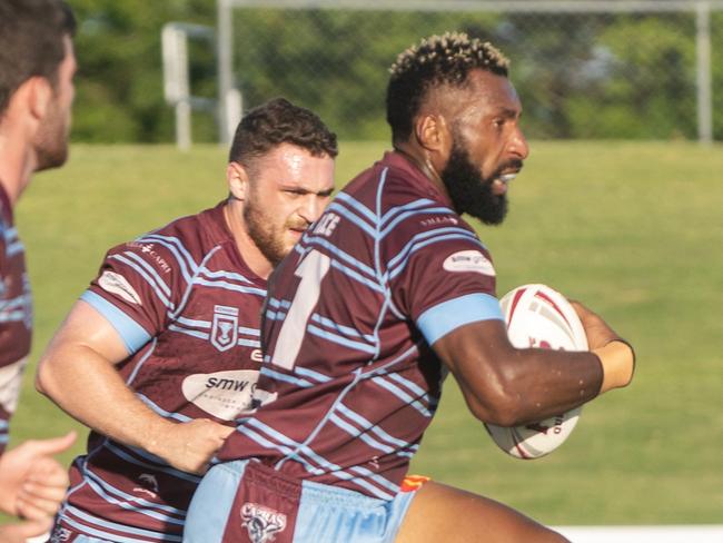 Zev John from the Capras playing at the Mackay Cutters vs Central Queensland Capras first trial match at BB Print Stadium Mackay.Saturday February 11 2023Picture: Michaela Harlow