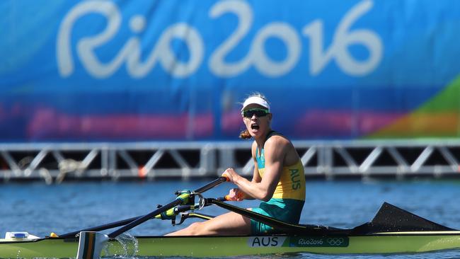 Kim Brennan claimed gold in the women’s single sculls final in Rio. Picture: Brett Costello