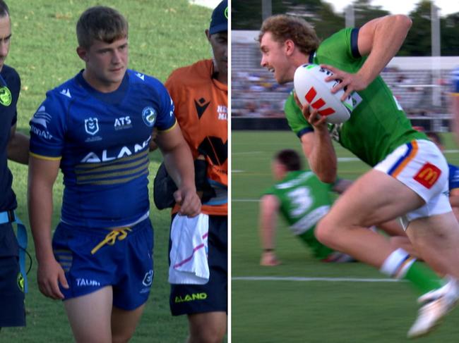 It was a dream debut for Ricky Stuart’s boy and now Canberra have a selection headache after they stunned Parra with Brad Arthur’s son copping a brutal KO.