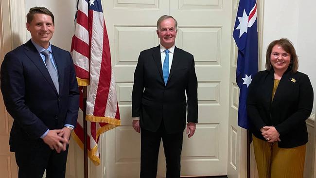 Andrew Hastie and Kimberley Kitching with the US Ambassador Arthur B. (A.B.) Culvahouse Jr.