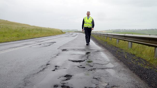 Potholes on the Glenelg Highway between Coleraine and Casterton.