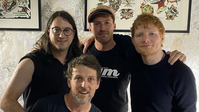 Matt Gudinski, Ed Sheeran and Andrew Mackie get tattoos at Grey Street Tattoo. Pic: Picture: Instagram