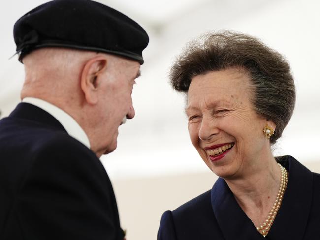 Princess Anne, Princess Royal talks with a veteran as she attends a ceremony, along with D-Day veterans at Bayeux cemetery in Bayeux, France. Picture: Getty Images