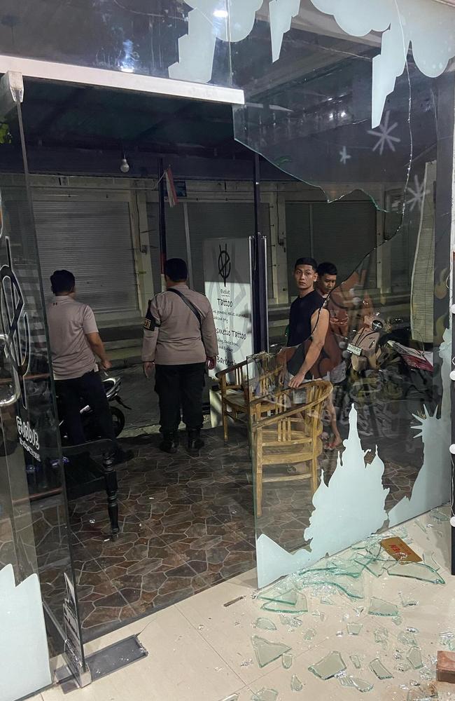 The owner of Evolve Ink Bali says an Australian man was involved in smashing his shop. Picture: Nizar Simahardy