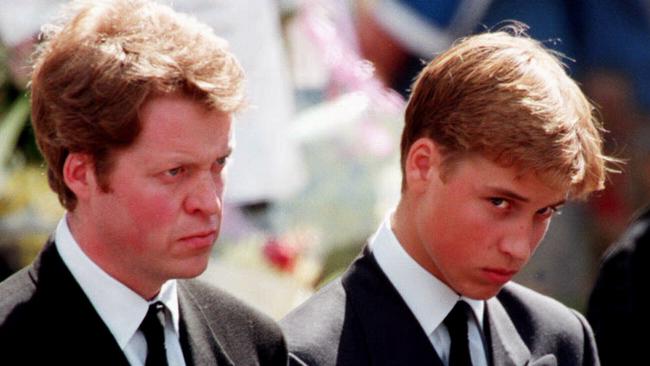 Earl Charles Spencer (left) and Prince William of Wales stand outside Westminster Abbey in London prior to funeral service for Princess Diana. Picture: File