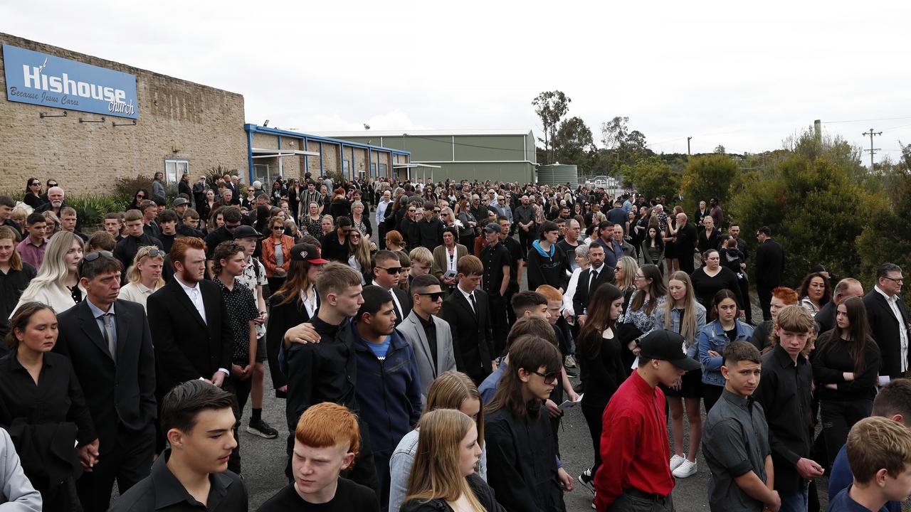 Hundreds of mourners at the funeral service. Picture: Jonathan Ng