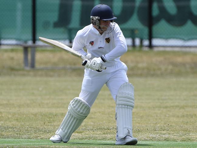 NMCA Cricket: Jika Shield, Round 7, Camrea CC 1st XI vs Old Ivanhoe Grammarians CC 1st XI, played at JC Donath Reserve (West) Oval 4, Reservoir, Victoria, Saturday 16th November 2024. Camrea Captain Blair Dawson at the crease batting. Picture: Andrew Batsch