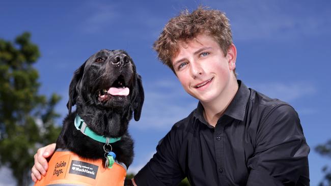 NETWORK SPECIAL.  MUST TALK WITH NETWORK PIC DESK BEFORE PUBLISHING.     Mitchell Wilkes 15yrs, with Evie the Guide Dog, and Dr Sau Kuan (Janet) Cheong a Client Service Manager, Clinical Psychologist, Janet has won an award for her work with the blind, on Friday 6th December 2024 - Photo Steve Pohlner