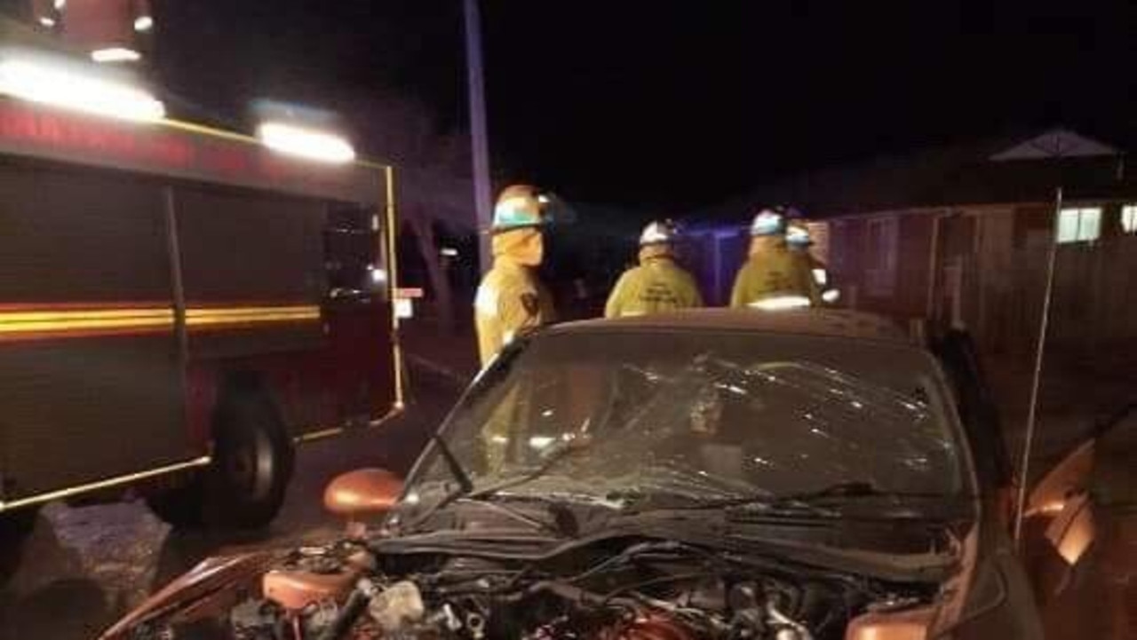 Two men were transported to Kingaroy Hospital after their car collided with a tree and parked car along Haly St on Friday, November 15.