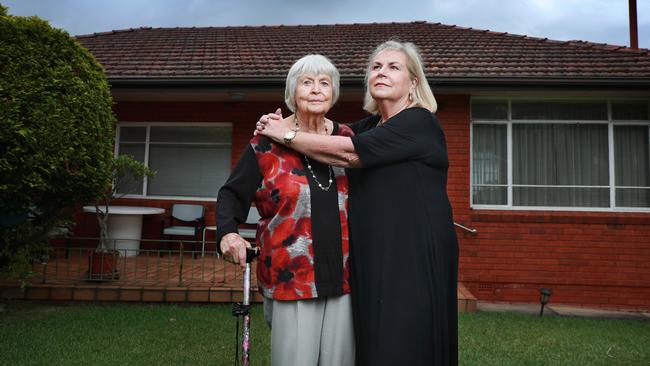 Victorian Janet Yarrington and her mum, Gwen, at her mother's house in West Ryde, Sydney, on Wednesday. Picture: John Feder