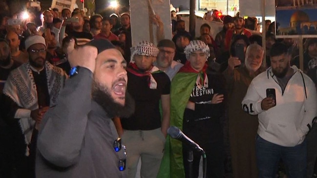 Sheik Ibrahim Dadoun at a rally showing support of Palestine, in Lakemba