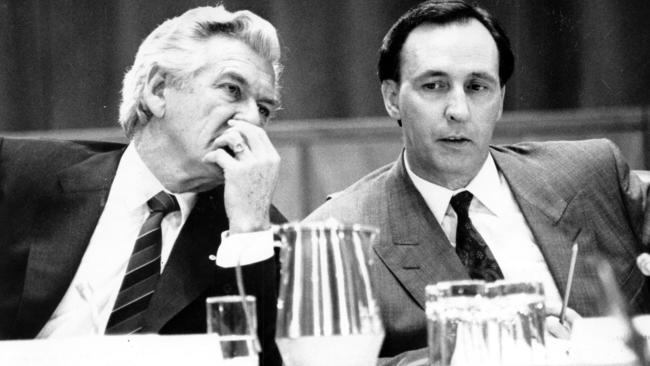 Bob Hawke (left) and Paul Keating in Canberra in 1991, seven months before the Treasurer toppled his boss as PM.