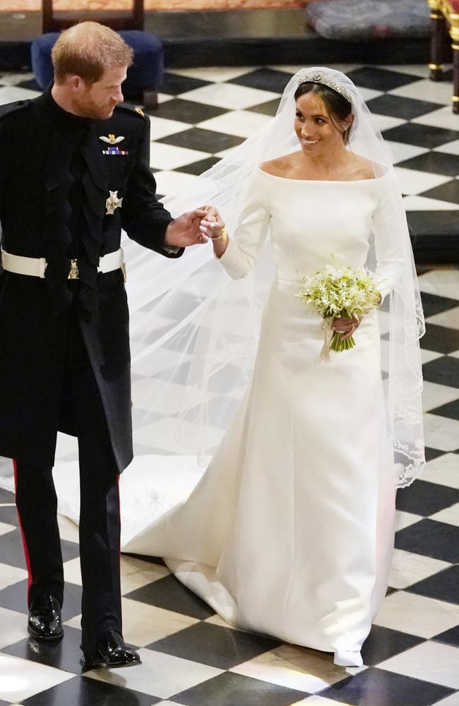 Meghan’s relatively simple wedding dress surprised many royal watchers. Picture: AFP