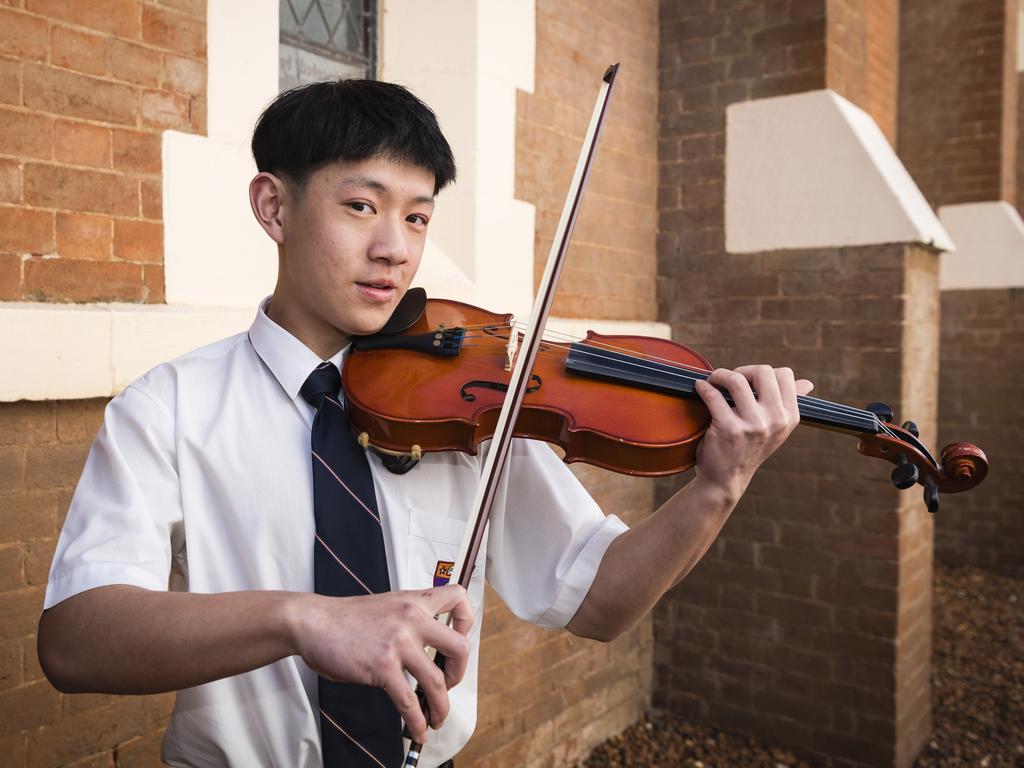 Daniel Ooi before competing in a string section of the 77th City of Toowoomba Eisteddfod at Empire Theatres, Friday, July 28, 2023. Picture: Kevin Farmer