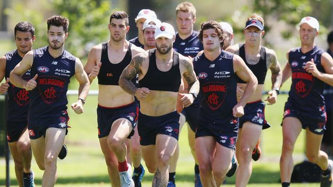 Melbourne players training during the pre-season. Picture: Getty Images