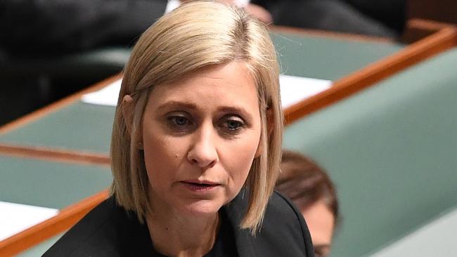 Susan Lamb announcing her resignation to the House of Representatives at Parliament House in Canberra. Picture: AAP.