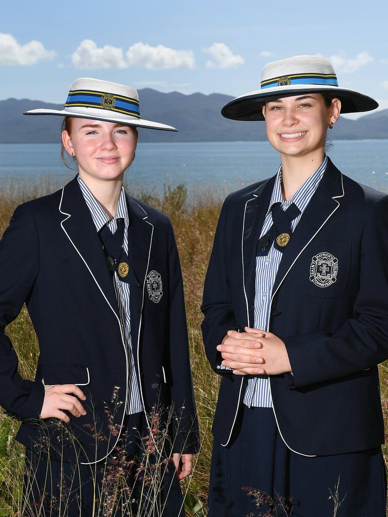 St Patrick’s College Townsville captains Meg Burbidge and Saskia Tresch. Picture: Shae Beplate.